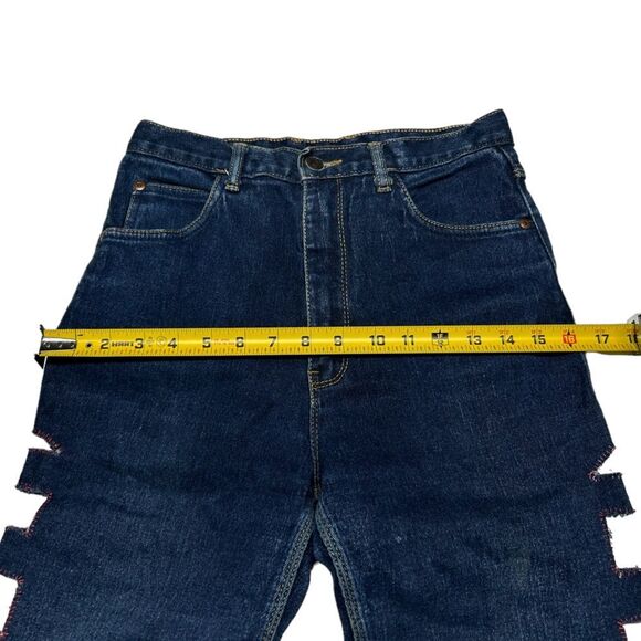 Upcycled Hand Altered High Rise Capris Jean Shorts Side Cutouts Flower Patch - Picture 6 of 9